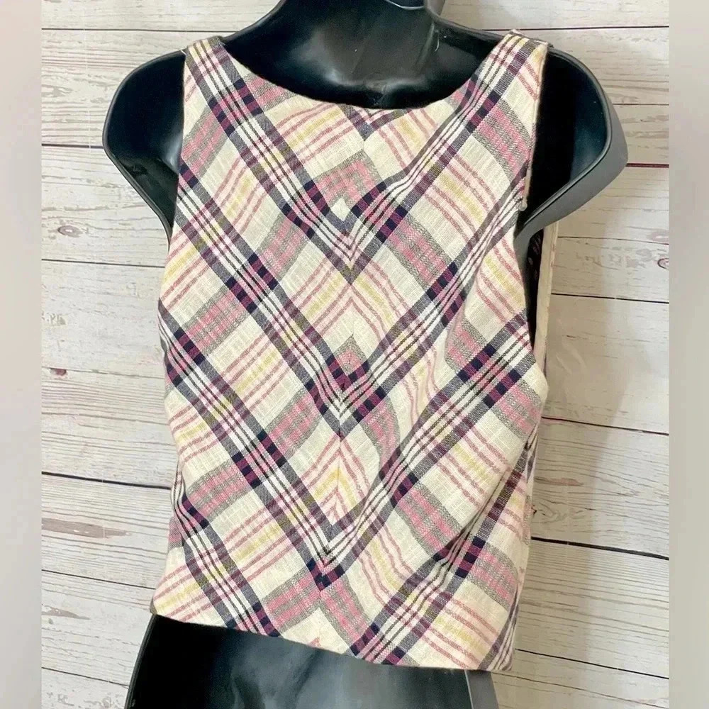 🎀EUC 🎀 Zara Womens TRF Plaid Crop Tank Top Sleeveless XS Bow Detail Pink Black - Picture 3 of 13